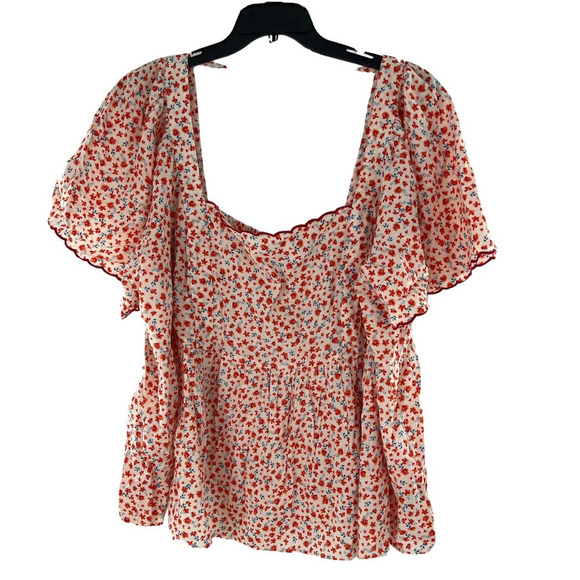 Old Navy Blouse Size 4X Floral Boho Babydoll Tie Back Short Flutter Sleeves Top - Picture 3 of 12
